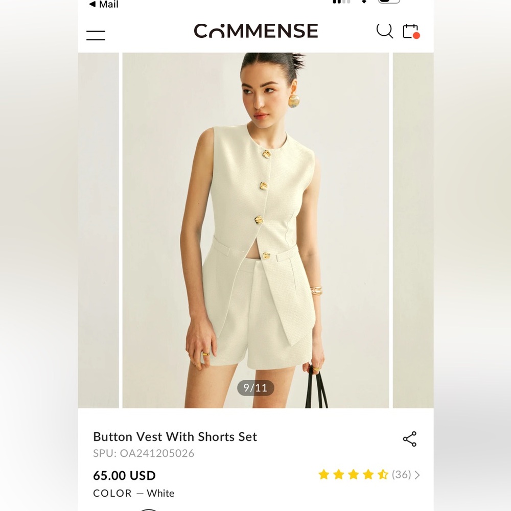 Commense Cream Button Vest and Shorts Set